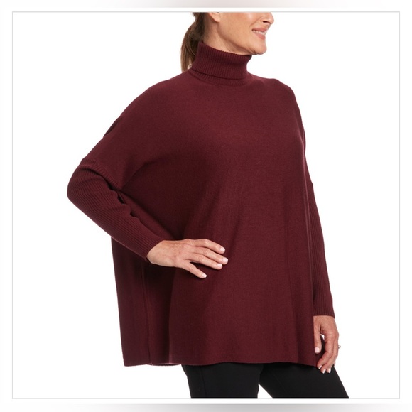 Joseph A. Solid Turtleneck Poncho in Cabernet
Large - Picture 2 of 7